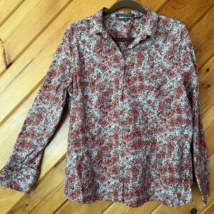 Eddie Bauer Red and White Floral Button Down Shirt